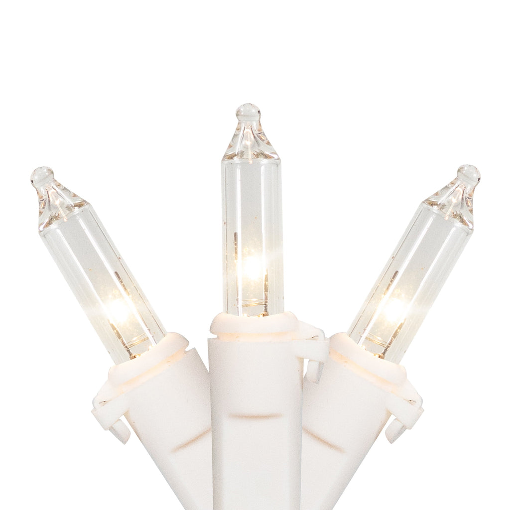 Mini Incandescent Christmas Lights - Clear - 10' White Wire - 50Ct