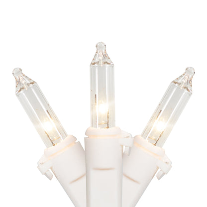 Mini Incandescent Christmas Lights - Clear - 10' White Wire - 50Ct