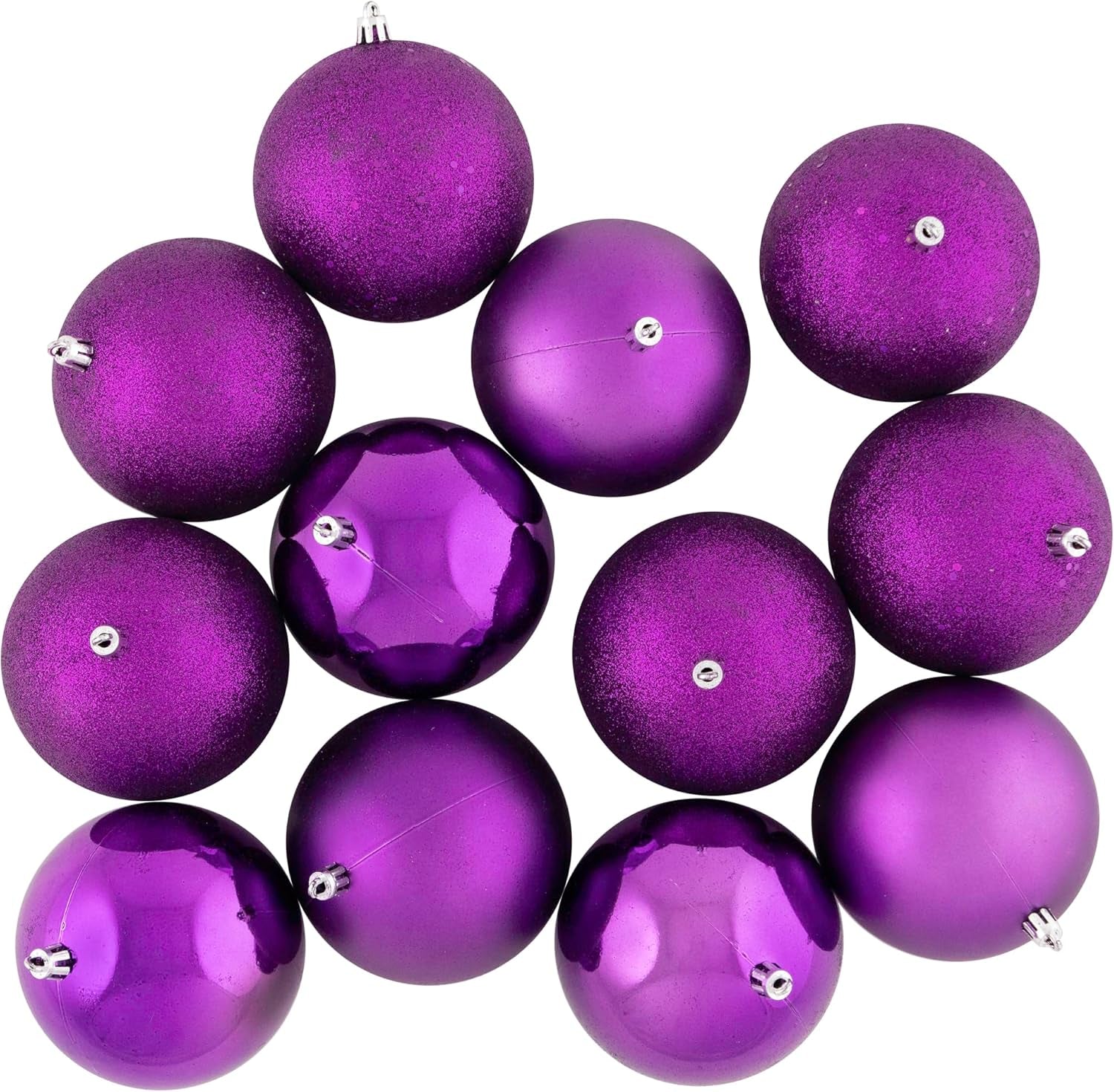 12Ct Purple Shatterproof 4-Finish Christmas Ball Ornaments 4" (100Mm)