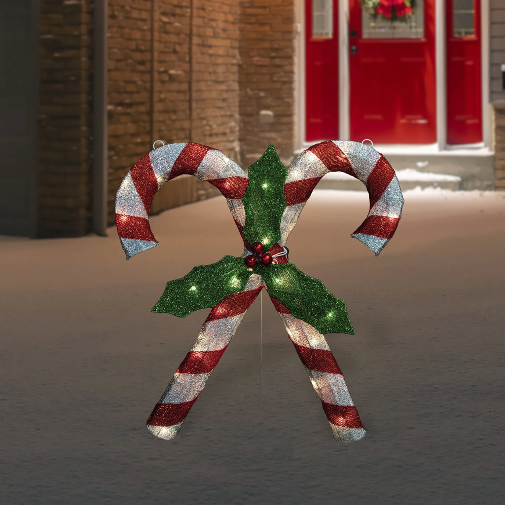 Double Candy Cane Lighted Outdoor Christmas Decoration - 26" - Clear Lights