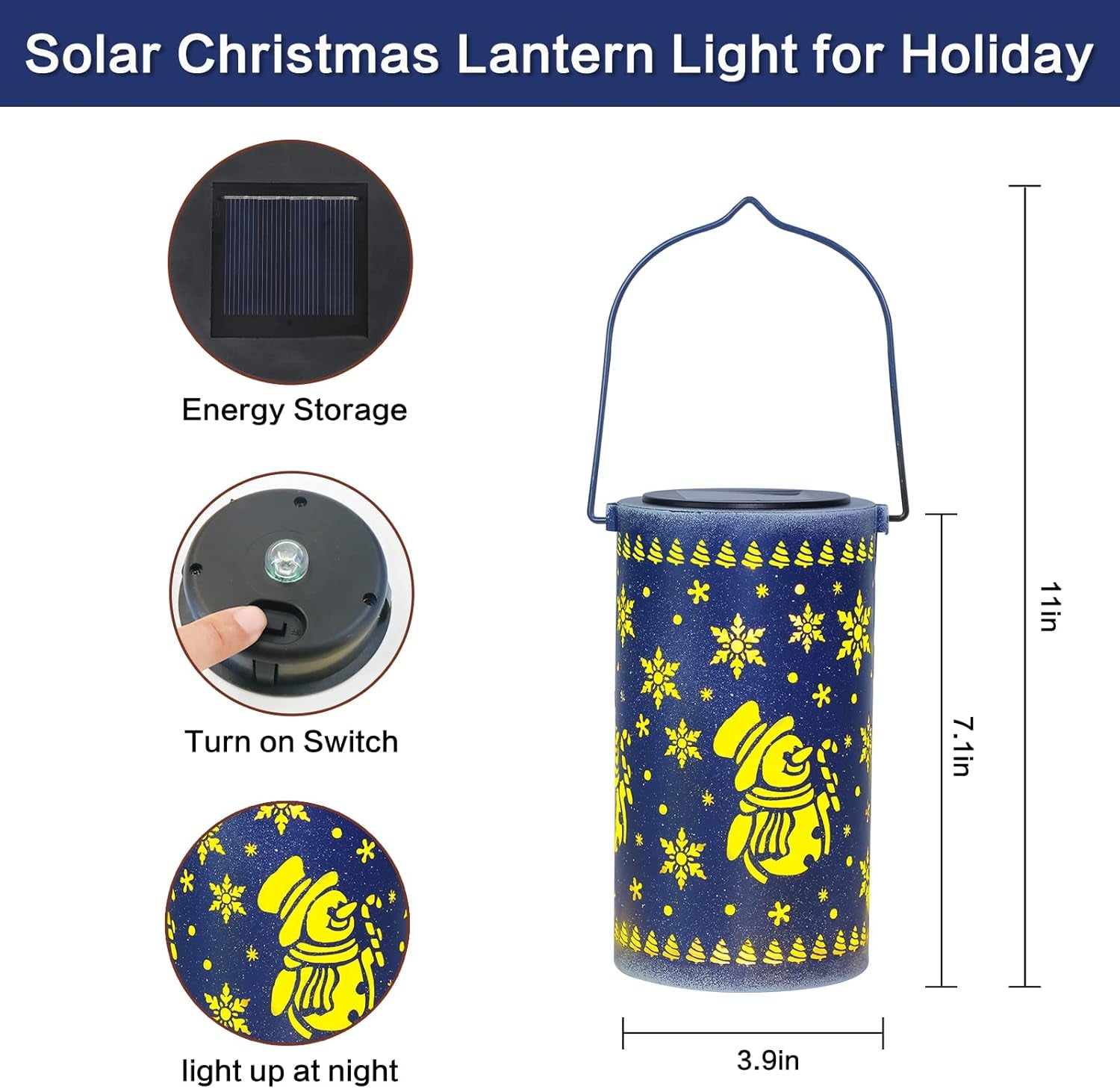 Outdoor Christmas Lantern Hanging, Christmas Snow Globe Christmas Solar Lantern Lights Christmas Decorations, Snowman Christmas Lantern Table Light Decor for Yard, Garden, Blue