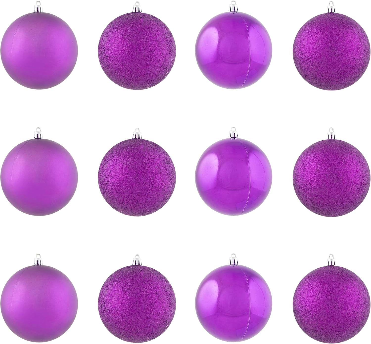 12Ct Purple Shatterproof 4-Finish Christmas Ball Ornaments 4" (100Mm)