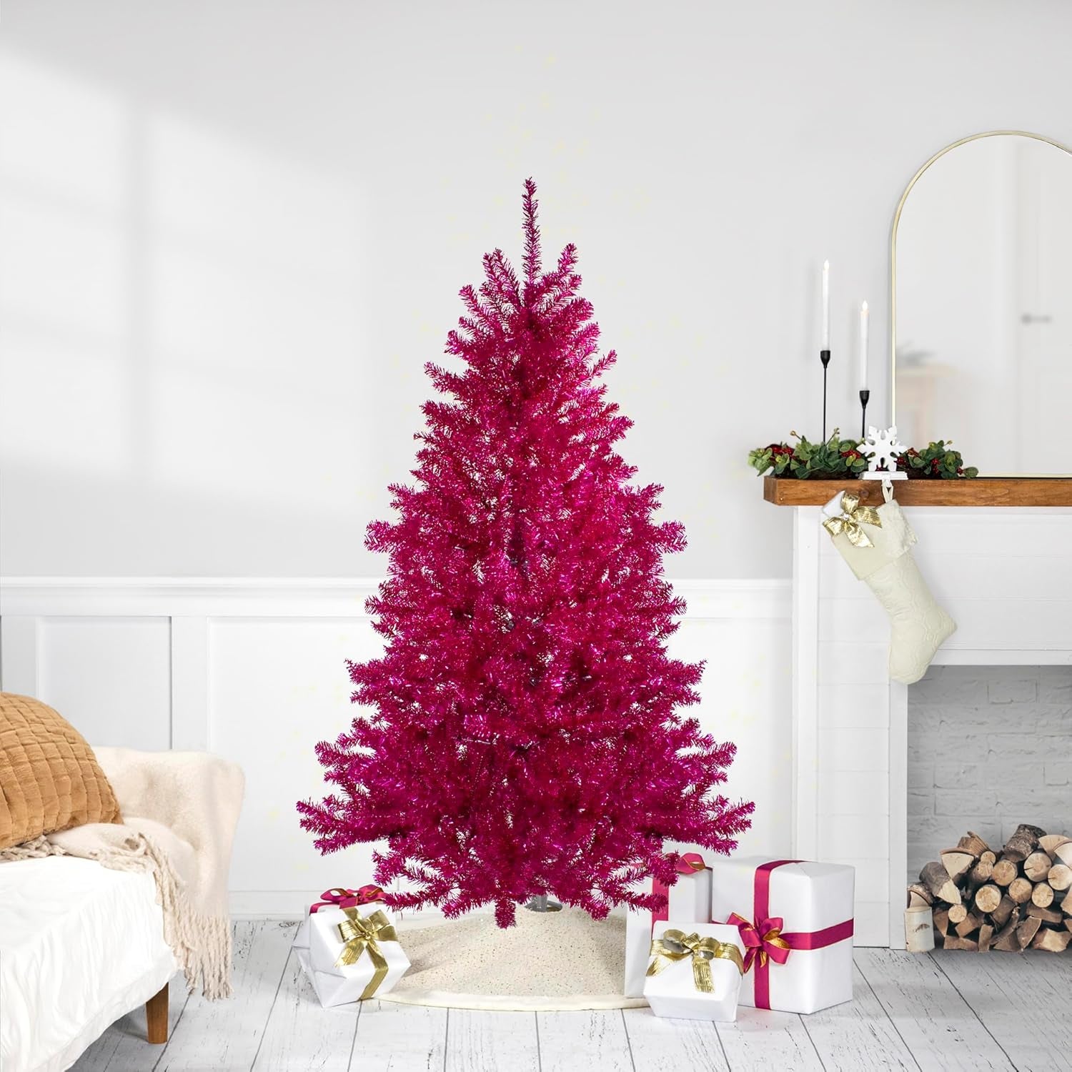 6' Metallic Pink Tinsel Artificial Christmas Tree - Unlit