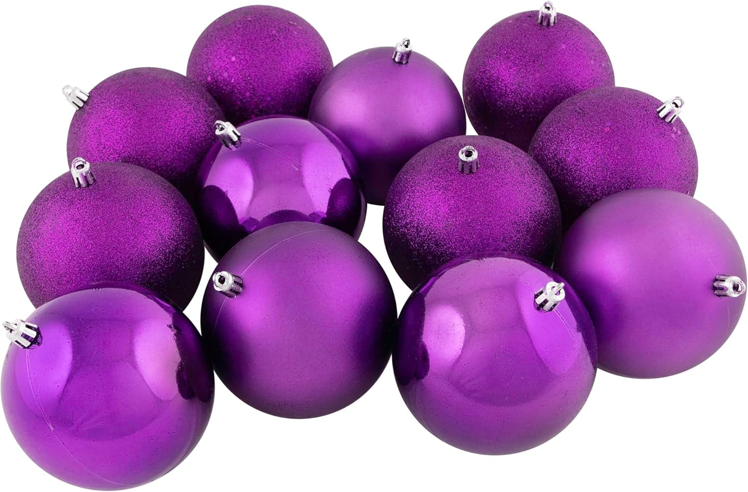 12Ct Purple Shatterproof 4-Finish Christmas Ball Ornaments 4" (100Mm)