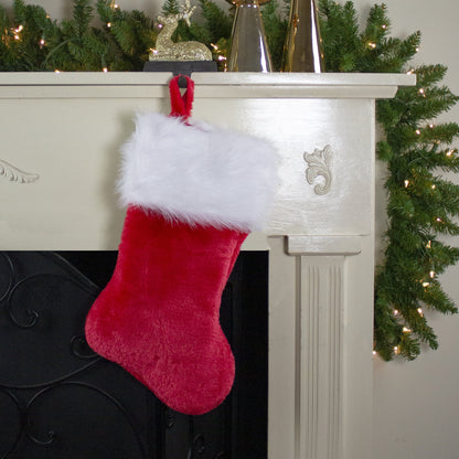 Traditional Plush Hanging Christmas Stocking with Cuff - 20" - Red and White